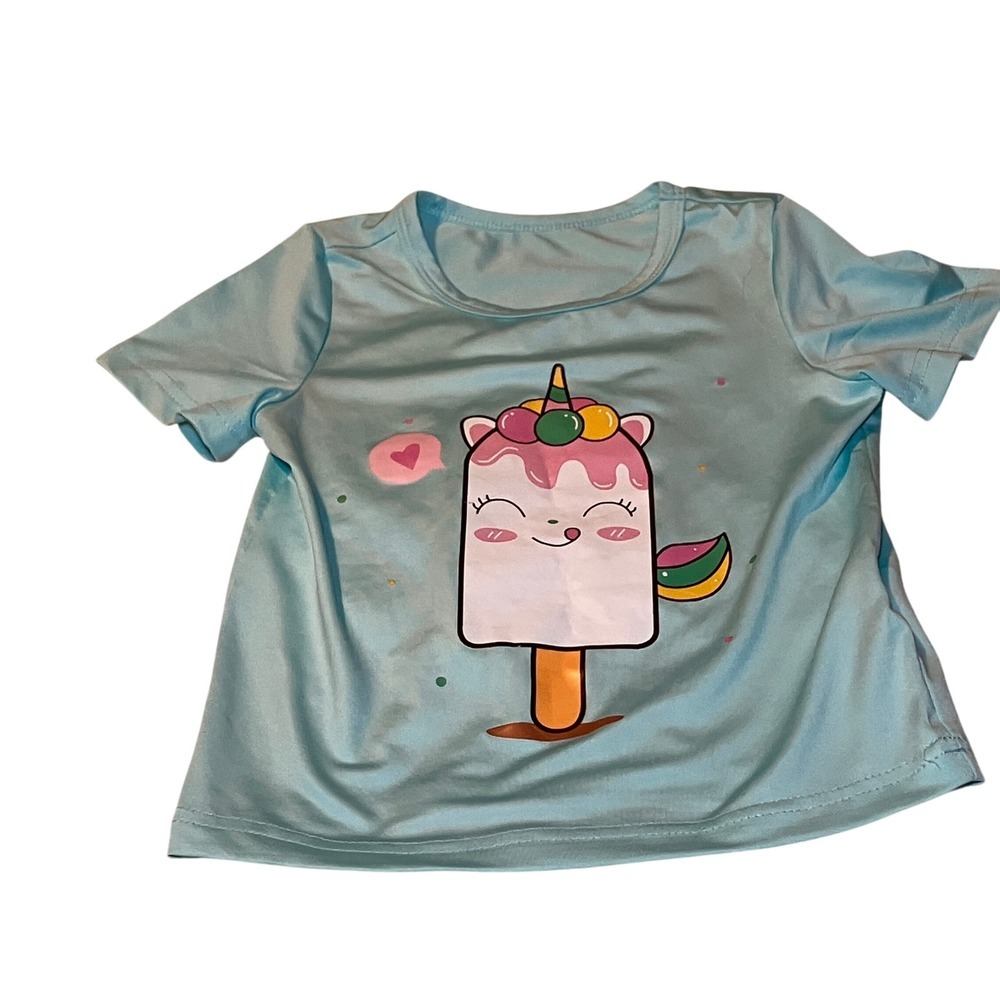 SHEIN Unicorn Popsicle T-Shirt Kids 4Y Light Blue Good Graphic Tee Short Sleeve